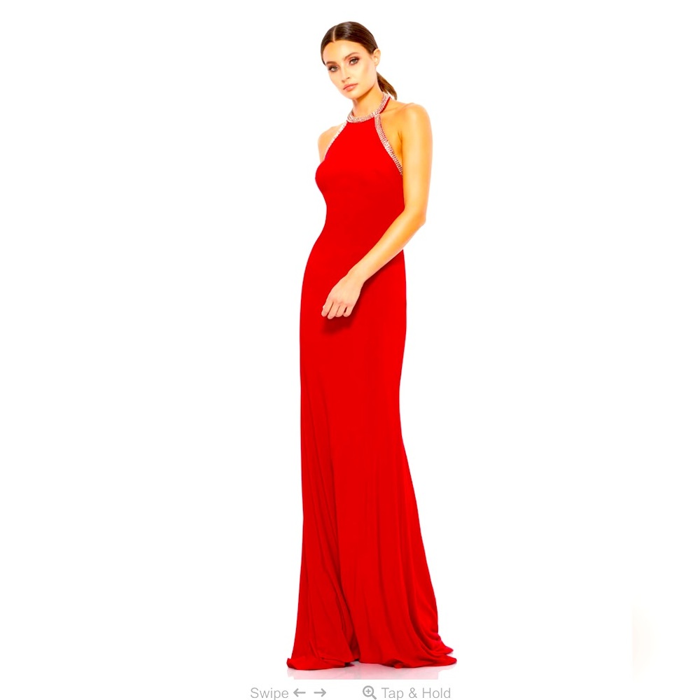 Mac Duggal red embellished high neck gown